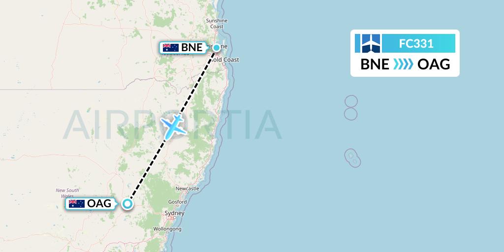 FC331 Fly Corporate Flight Map: Brisbane to Orange