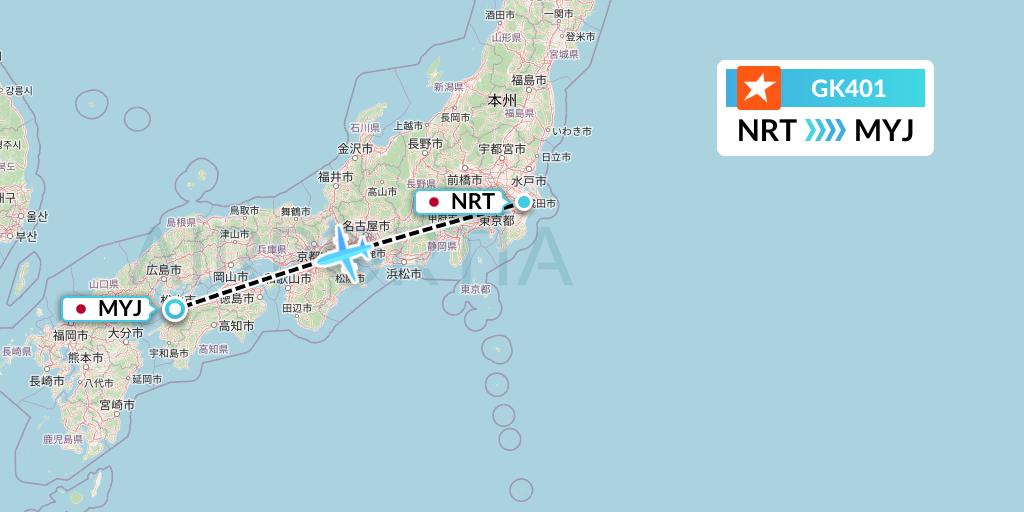 GK401 JetStar Japan Flight Map: Tokyo to Matsuyama