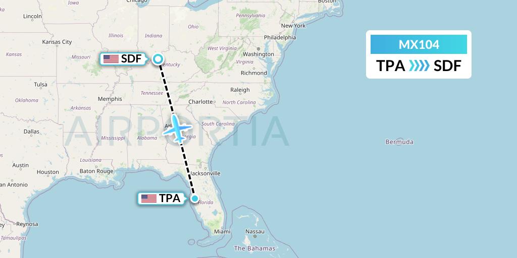 MX104 Breeze Airways Flight Map: Tampa to Louisville