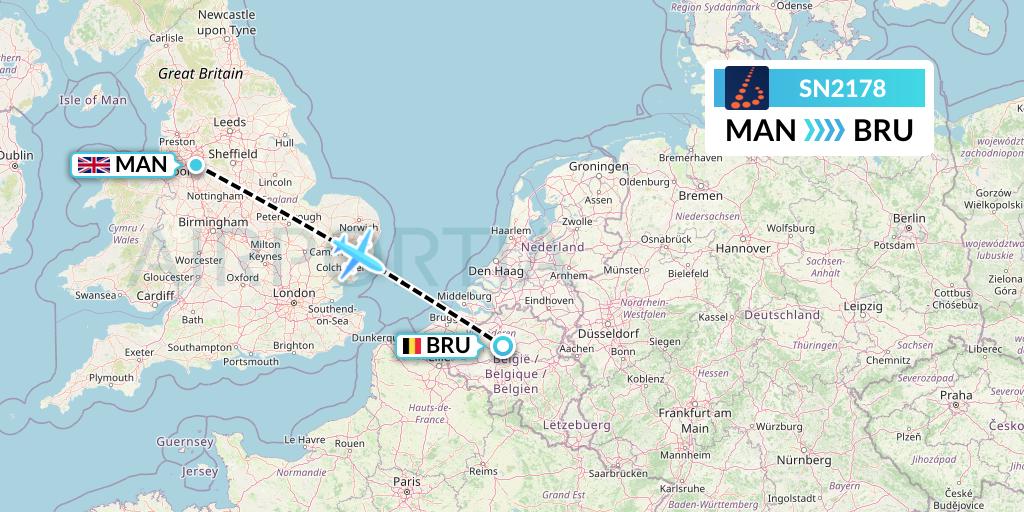 SN2178 Brussels Airlines Flight Map: Manchester to Brussels