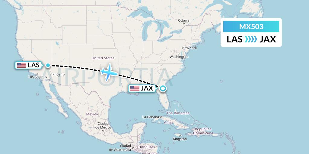 MX503 Breeze Airways Flight Map: Las Vegas to Jacksonville