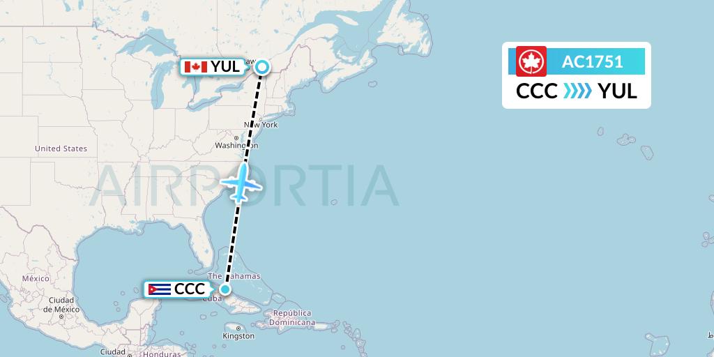 AC1751 Air Canada Flight Map: Cayo Coco to Montreal