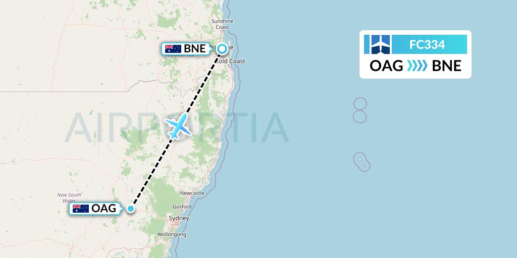 FC334 Fly Corporate Flight Map: Orange to Brisbane