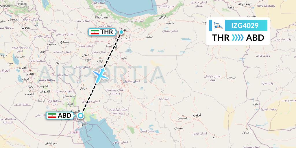 IZG4029 Zagros Airlines Flight Map: Tehran to Abadan