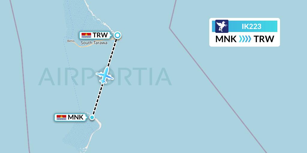 IK223 Air Kiribati Flight Map: Maiana to Tarawa