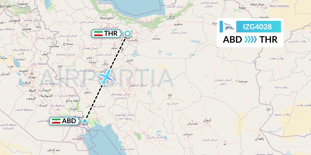 IZG4028 Zagros Airlines Flight Map: Abadan to Tehran