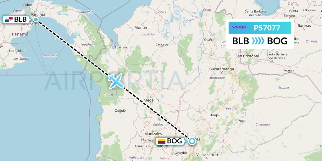 P57077 Copa Airlines Colombia Flight Map: Balboa to Bogota