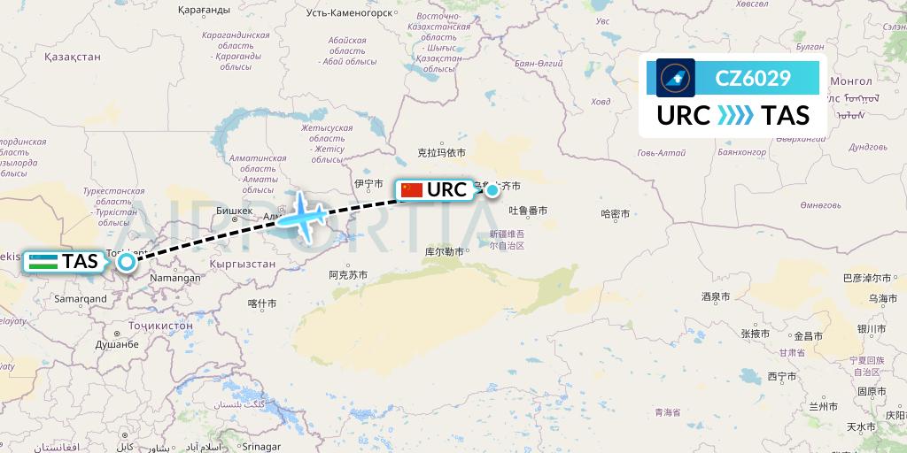 CZ6029 China Southern Airlines Flight Map: Urumqi to Tashkent