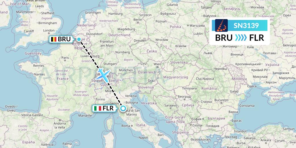 SN3139 Brussels Airlines Flight Map: Brussels to Florence