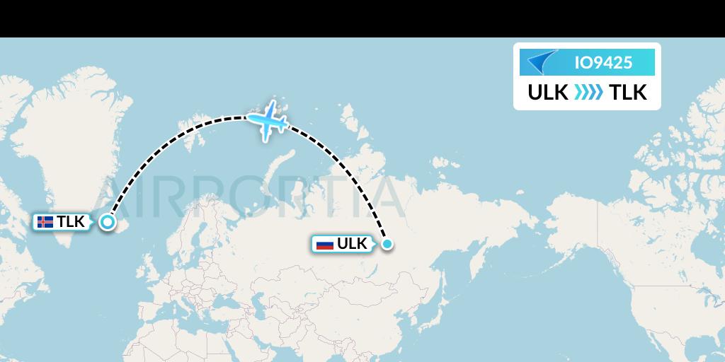 IO9425 IrAero Flight Map: Lensk to Talknafjordur