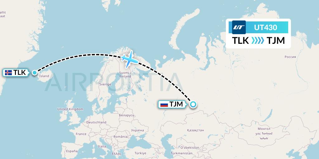 UT430 UTair Flight Map: Talknafjordur to Tyumen