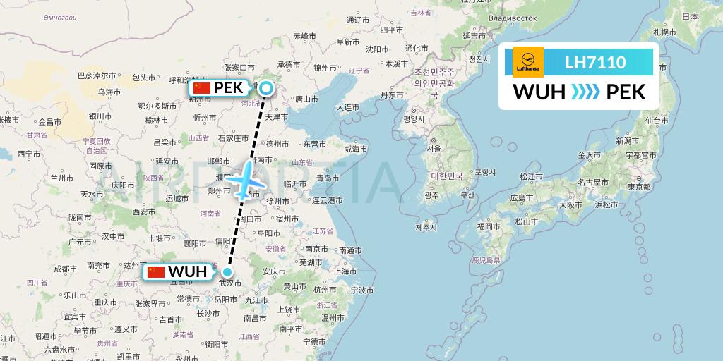 LH7110 Lufthansa Flight Map: Wuhan to Beijing