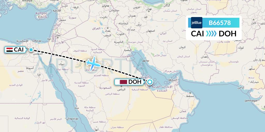 B66578 JetBlue Airways Flight Map: Cairo to Doha