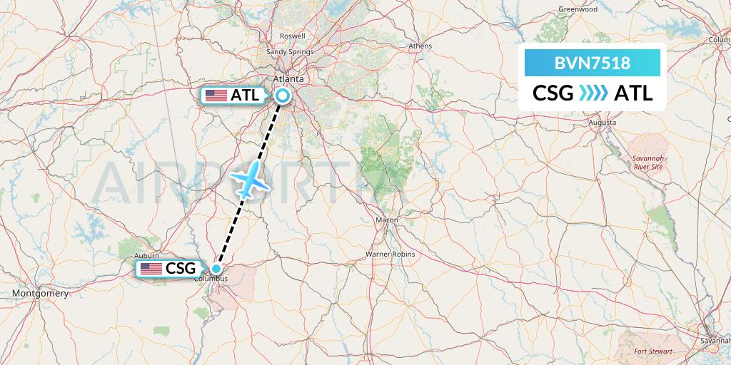 BVN7518 Baron Aviation Services Flight Map: Columbus to Atlanta