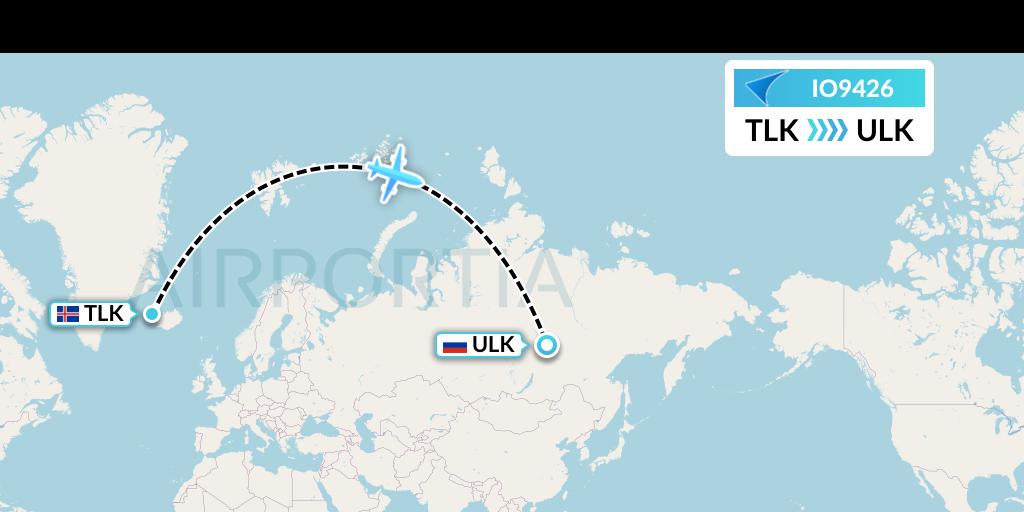 IO9426 IrAero Flight Map: Talknafjordur to Lensk