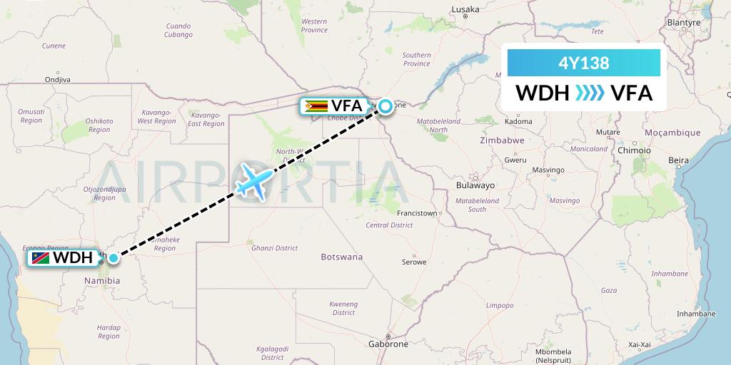 4Y138 Eurowings Discover Flight Map: Windhoek to Victoria Falls