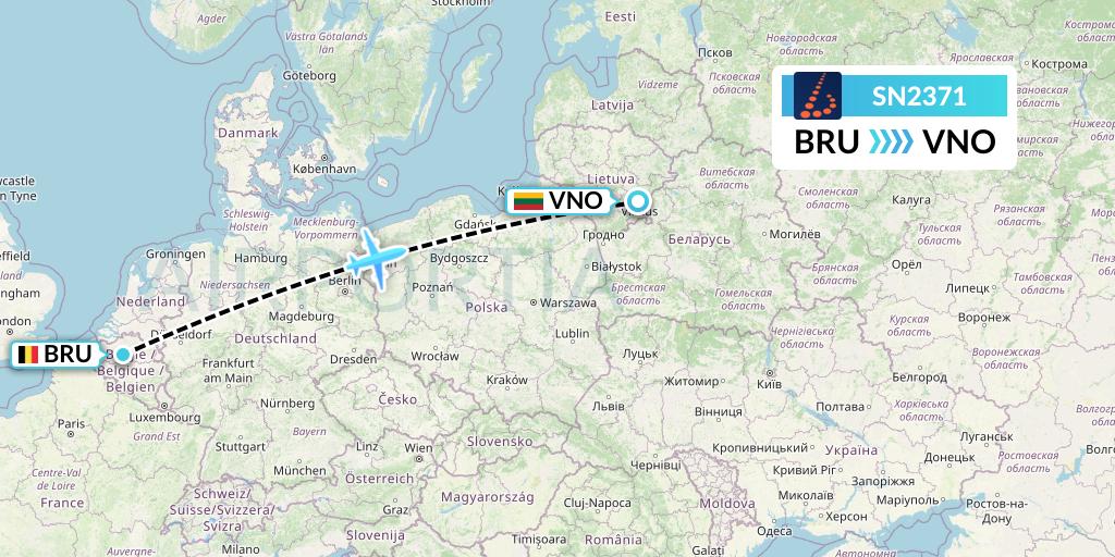 SN2371 Brussels Airlines Flight Map: Brussels to Vilnius