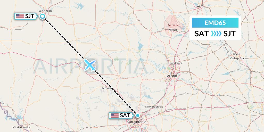 EMD65 Eaglemed Flight Map: San Antonio to San Angelo