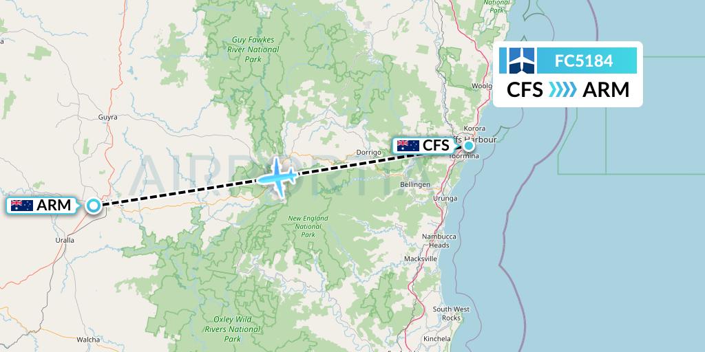 FC5184 Fly Corporate Flight Map: Coffs Harbour to Armidale