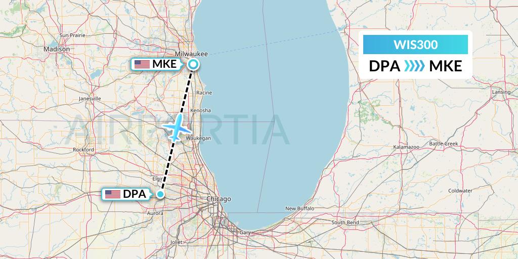 WIS300 Paccair Flight Map: Chicago to Milwaukee