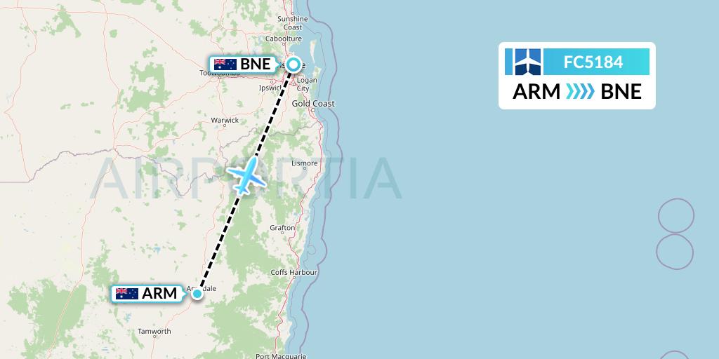 FC5184 Fly Corporate Flight Map: Armidale to Brisbane