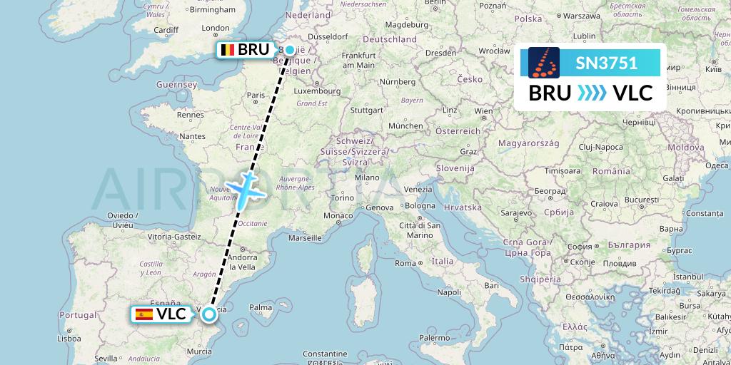 SN3751 Brussels Airlines Flight Map: Brussels to Valencia