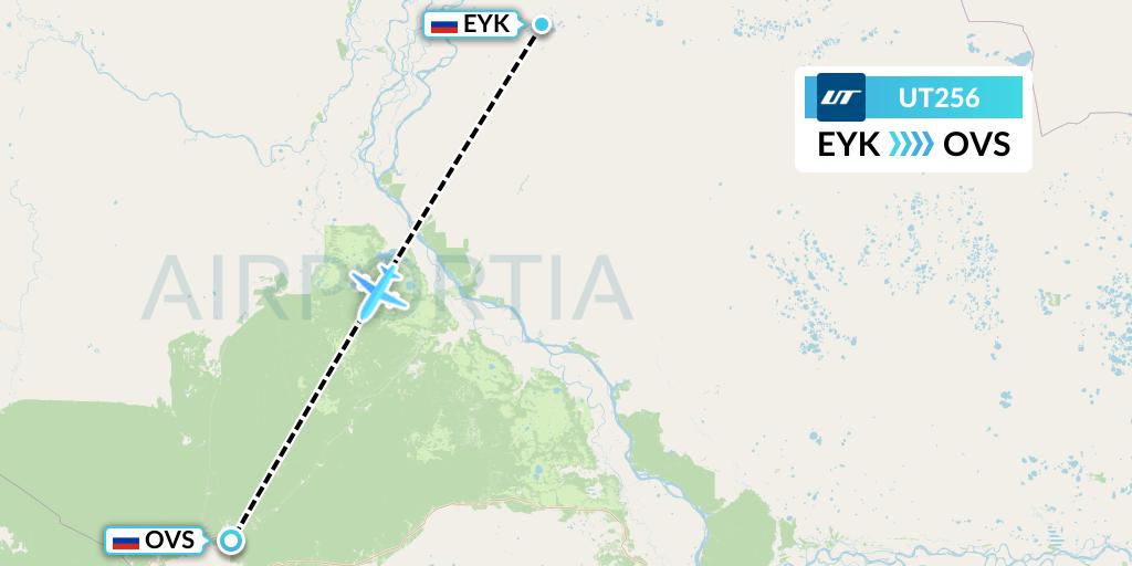 UT256 UTair Flight Map: Beloyarsk to Sovetsky