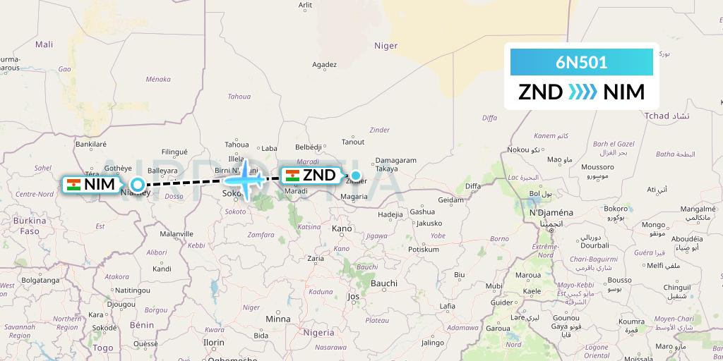 6N501 Niger Airlines Flight Map: Zinder to Niamey
