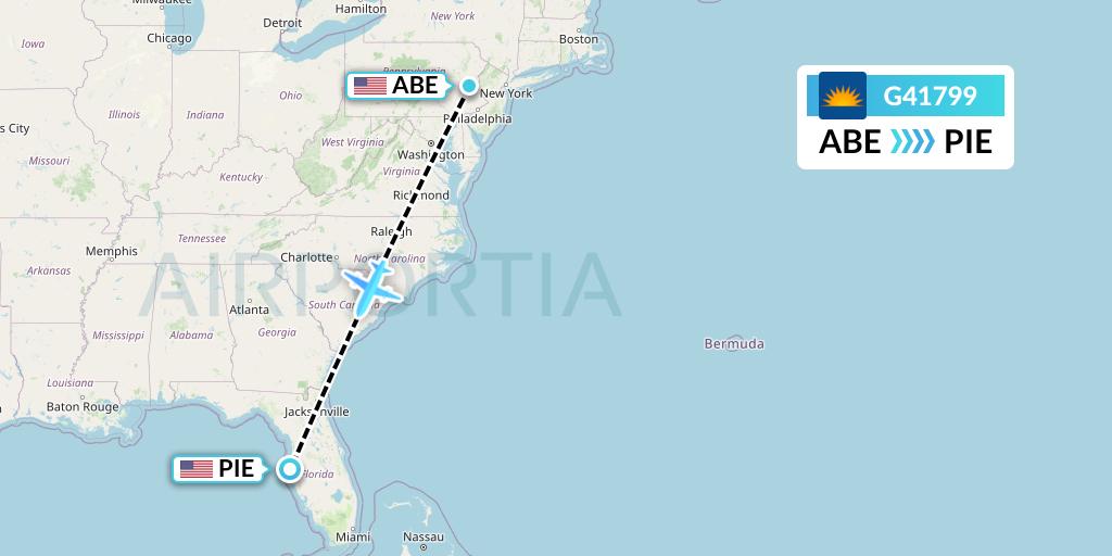G41799 Allegiant Air Flight Map: Allentown to St. Petersburg