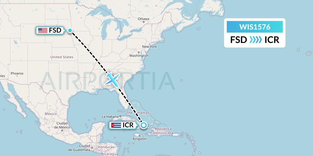WIS1576 Paccair Flight Map: Sioux Falls to Nicaro