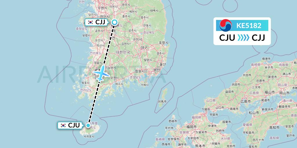 KE5182 Korean Air Flight Map: Jeju to Cheongju