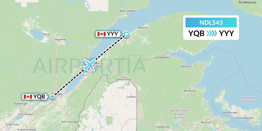 NDL543 Chrono Aviation Flight Map: Quebec to Mont-Joli