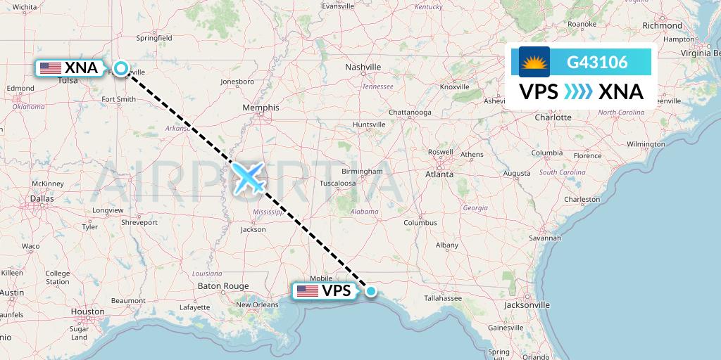 G43106 Allegiant Air Flight Map: Valparaiso to Bentonville