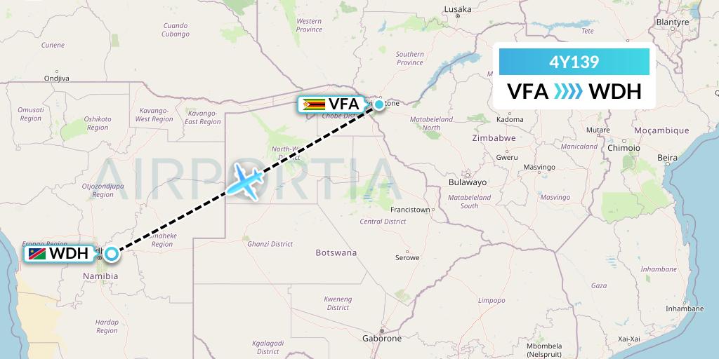 4Y139 Eurowings Discover Flight Map: Victoria Falls to Windhoek
