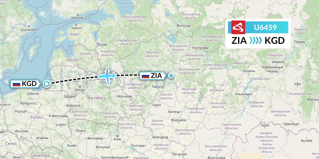 U6459 Ural Airlines Flight Map: Moscow to Kaliningrad
