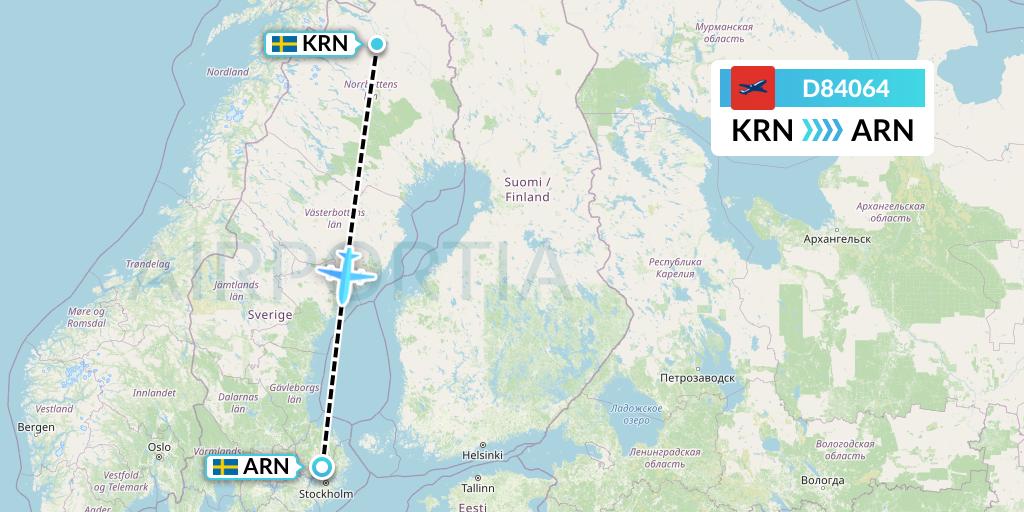 D84064 Norwegian Air International Flight Map: Kiruna to Stockholm