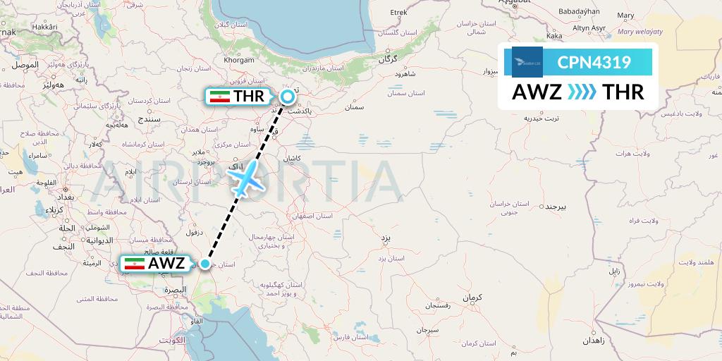 CPN4319 Caspian Airlines Flight Map: Ahvaz to Tehran