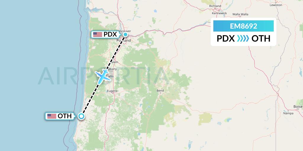 EM8692 Empire Airlines Flight Map: Portland to North Bend