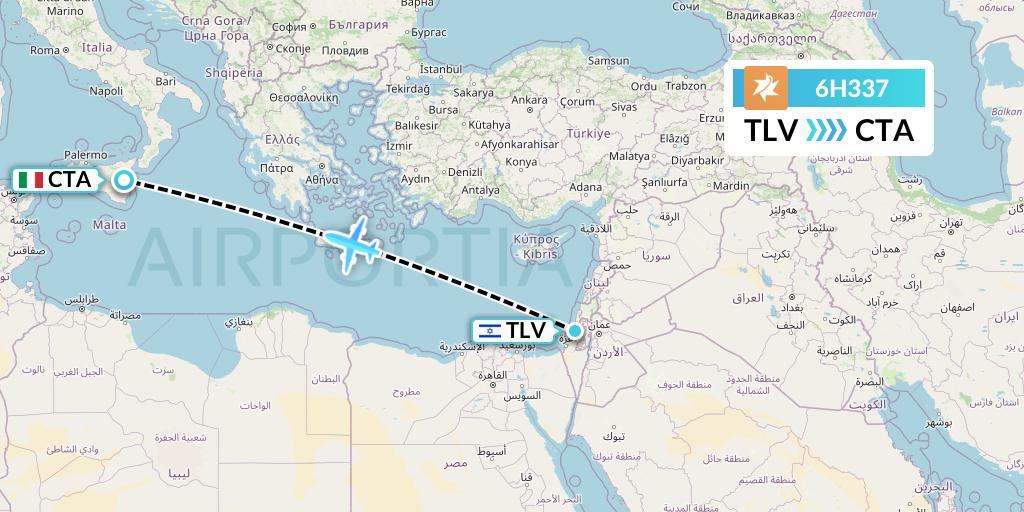 6H337 Israir Airlines Flight Map: Tel Aviv to Catania