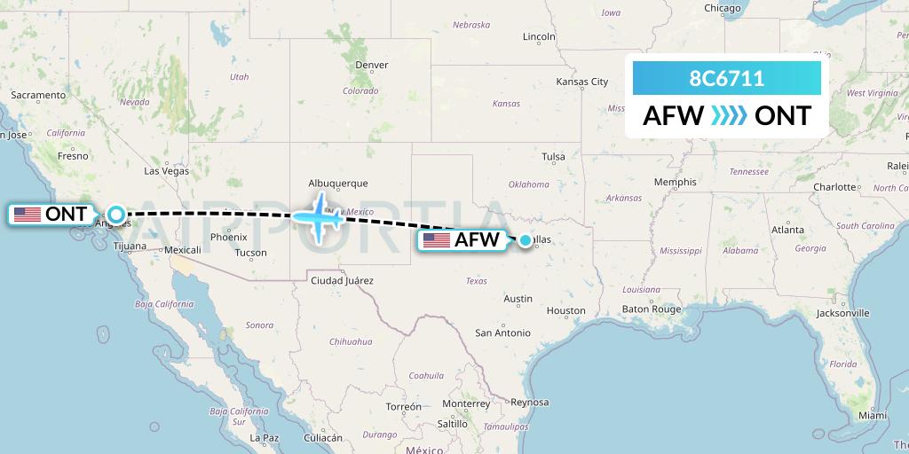 8C6711 Air Transport International Flight Map: Fort Worth to Ontario