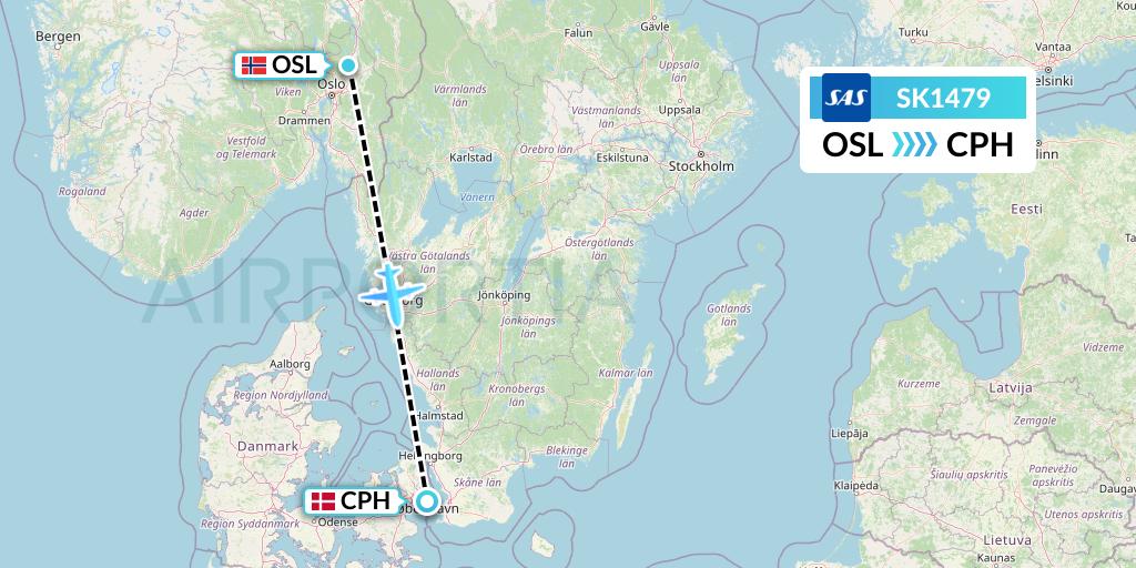 SK1479 SAS Flight Map: Oslo to Copenhagen
