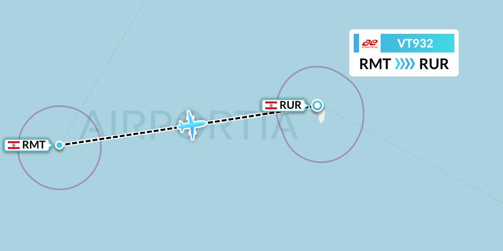 VT932 Air Tahiti Flight Map: Rimatara to French Polynesia
