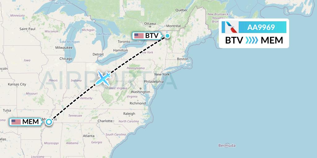AA9969 American Airlines Flight Map: Burlington to Memphis