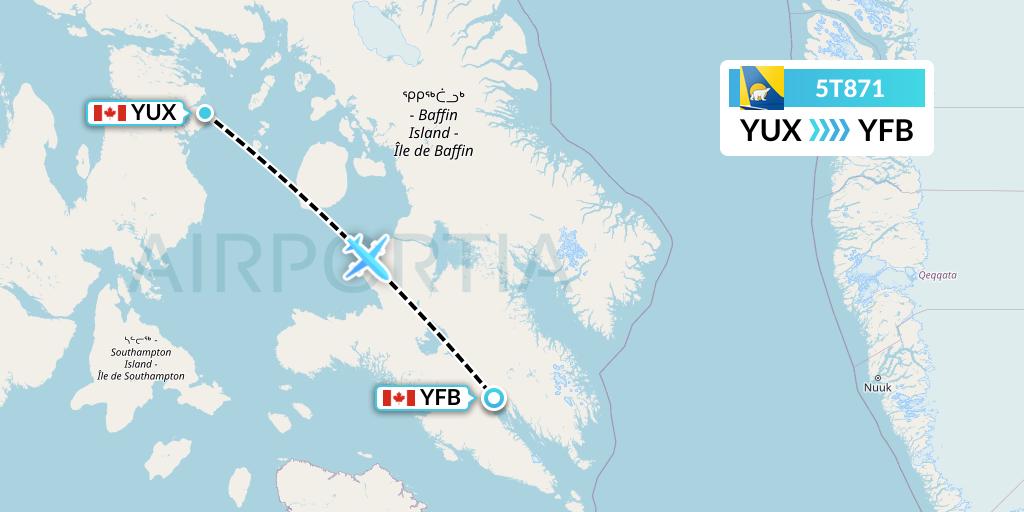 5T871 Canadian North Flight Map: Hall Beach to Iqaluit