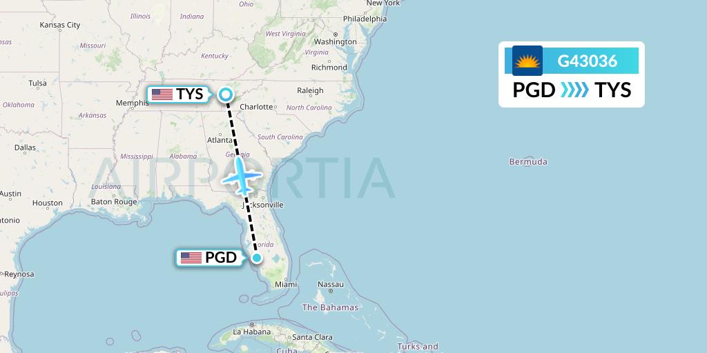 G43036 Allegiant Air Flight Map: Punta Gorda to Knoxville