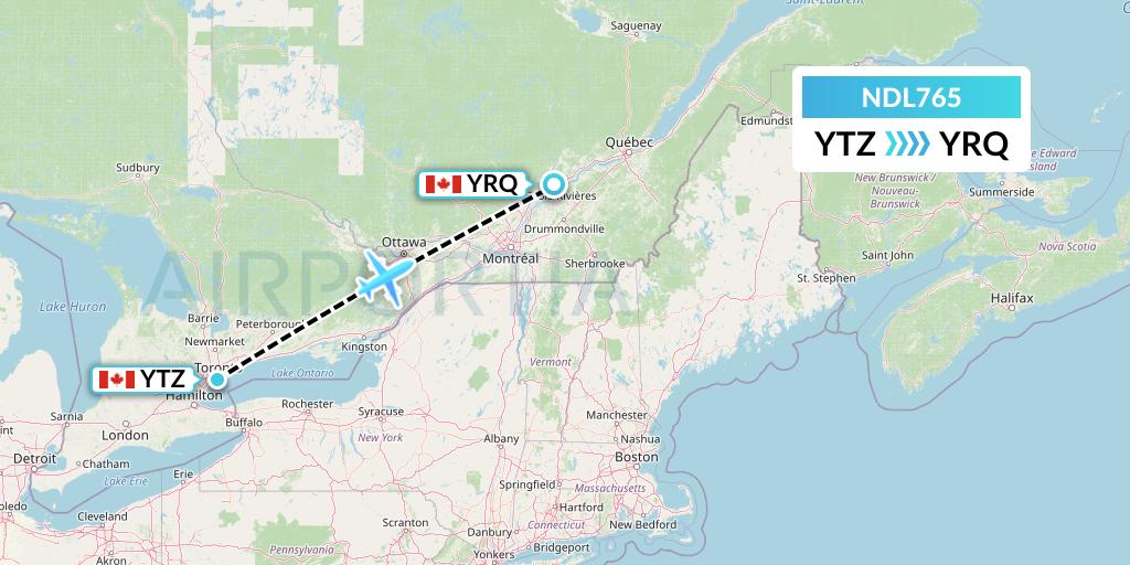 NDL765 Chrono Aviation Flight Map: Toronto to Trois-Rivieres