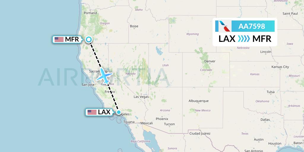 AA7598 American Airlines Flight Map: Los Angeles to Medford