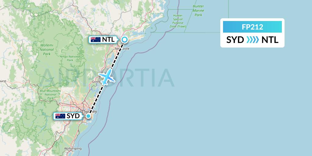 FP212 FlyPelican Flight Map: Sydney to Newcastle