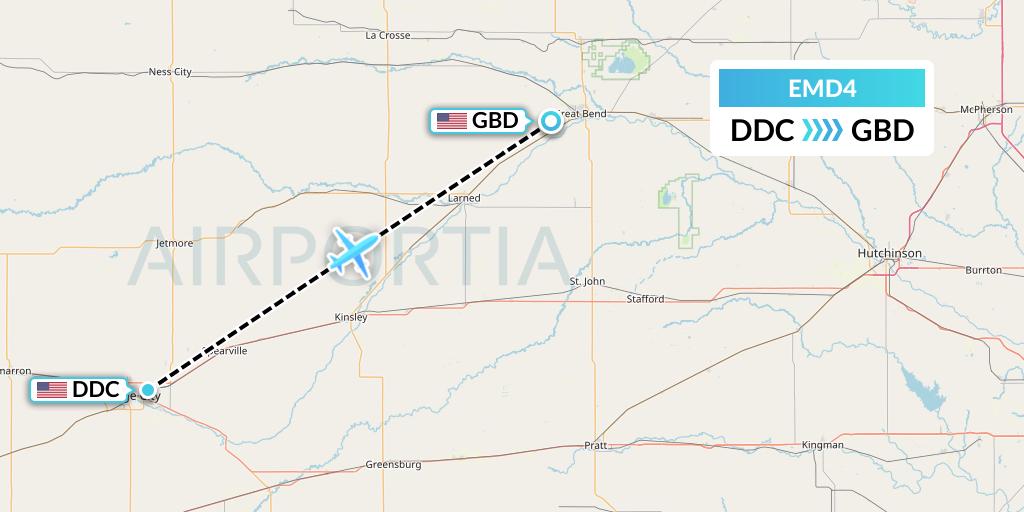 EMD4 Eaglemed Flight Map: Dodge City to Great Bend