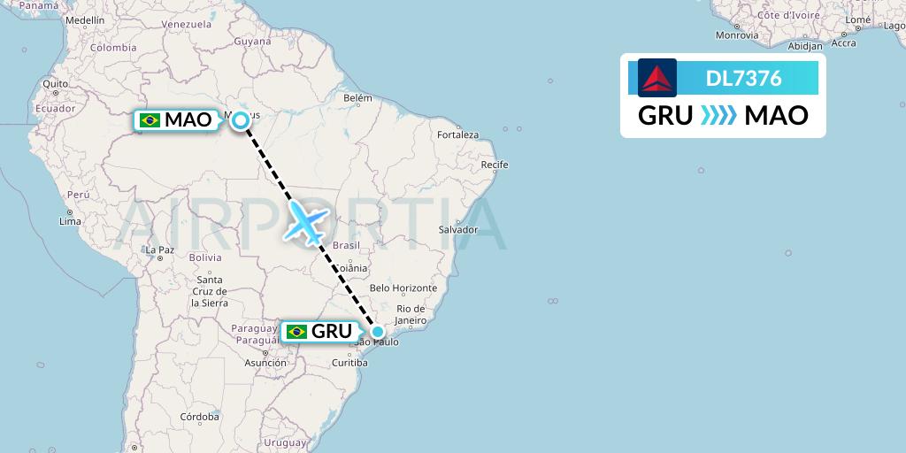 DL7376 Delta Air Lines Flight Map: Sao Paulo to Manaus